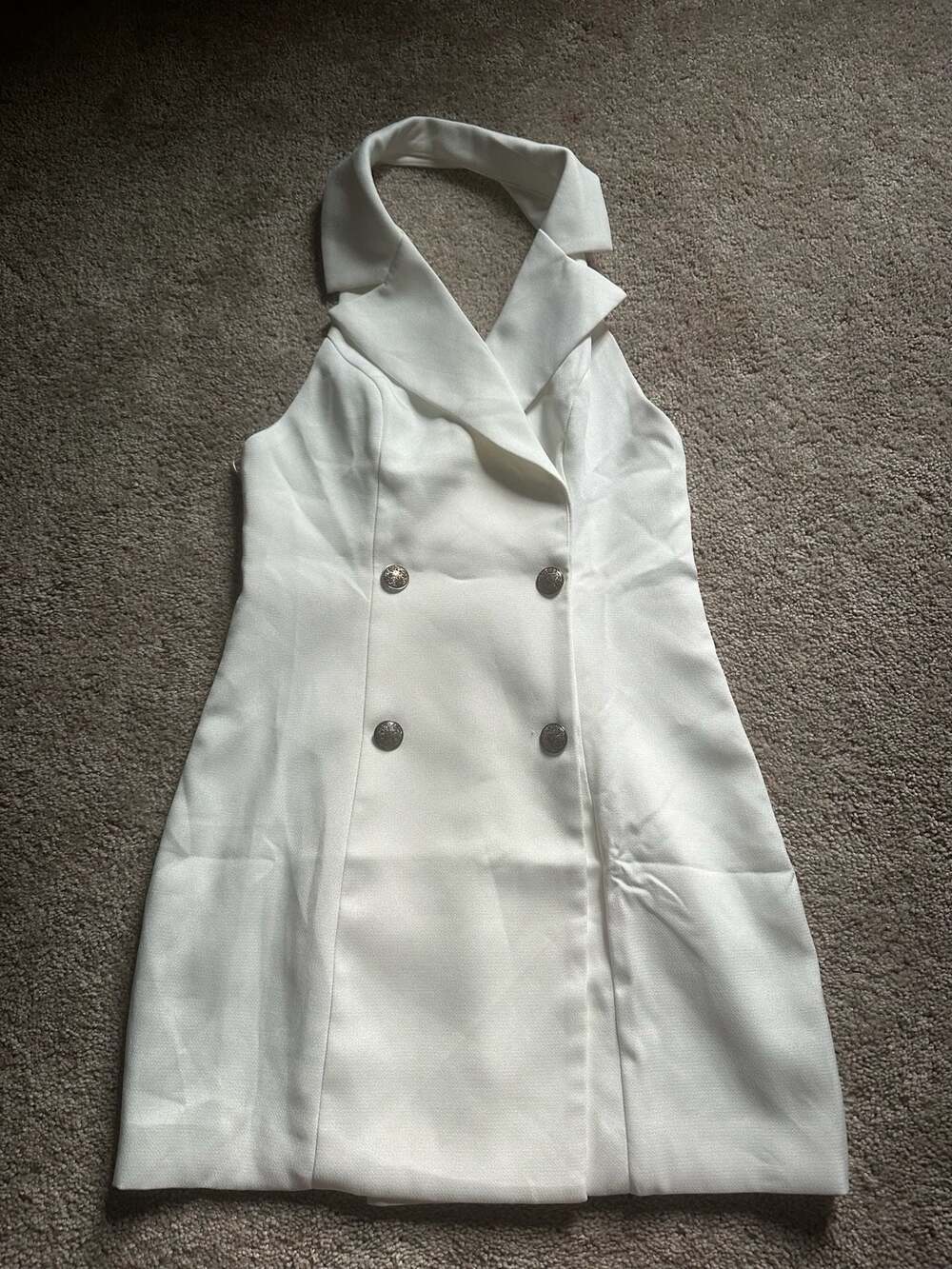 Fashion Nova White Halter Neck Double Breasted Blazer Mini Dress Size M